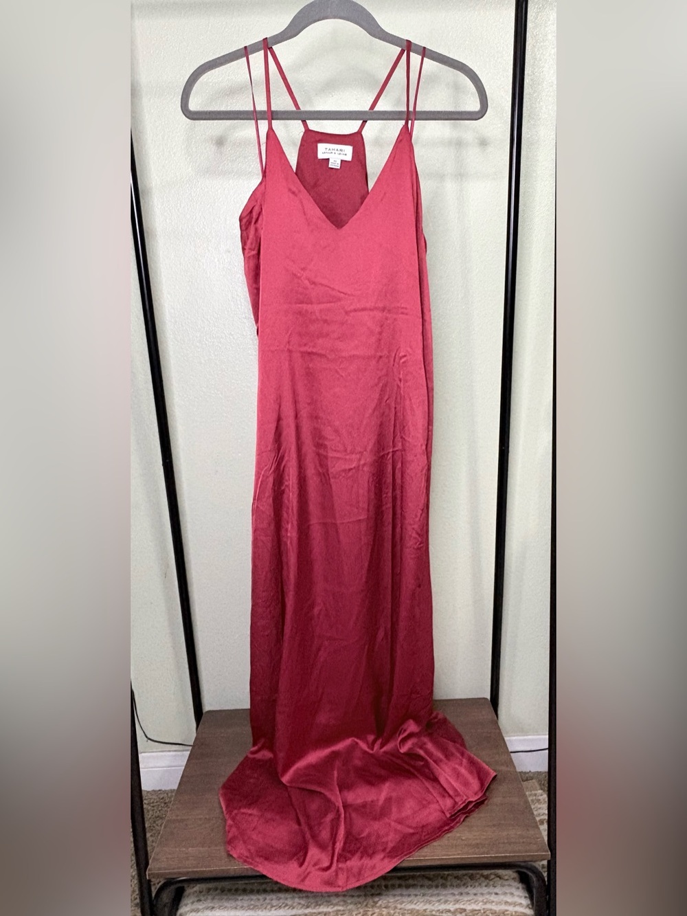 EUC Tahari Arthur S Levine Rose Pink Satin Double Strap Slip Maxi Dress Size XS